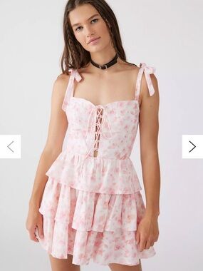 Bardot Pink Floral Tie-Shoulder Ruffle Mini Dress